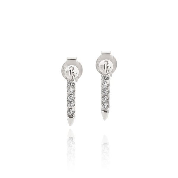 Classy Women Silver Mini Crystal Drop Bar Earrings-DaoMao