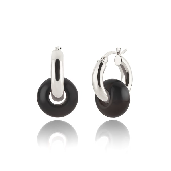 Classy Women Silver Obsidian Hoop Earrings-DaoMao