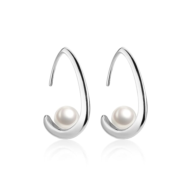 Classy Women Silver Open Waterdrop Hoop Pearl Earrings-DaoMao