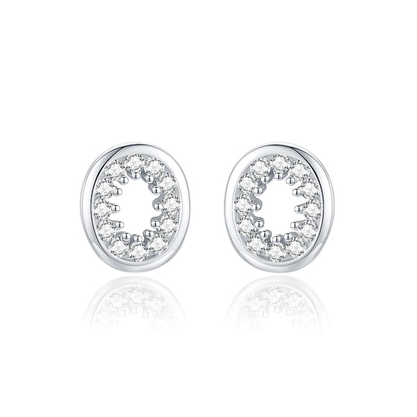 Classy Women Silver Oval Crystal Halo Stud Earrings-DaoMao