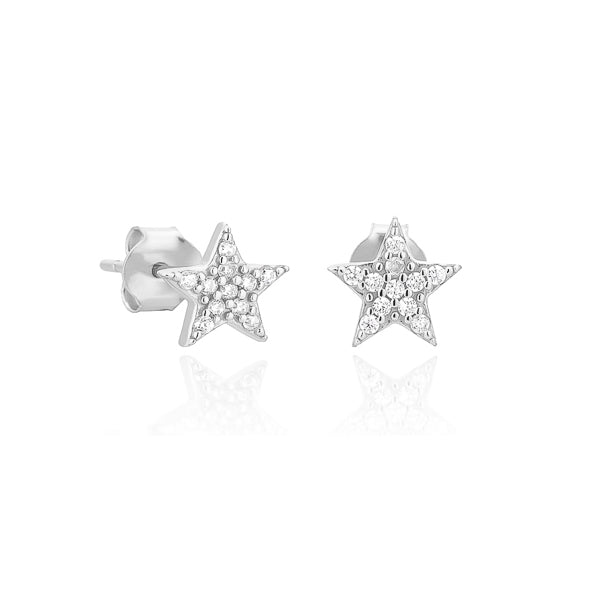 Classy Women Silver Pavé Crystal Star Stud Earrings-DaoMao