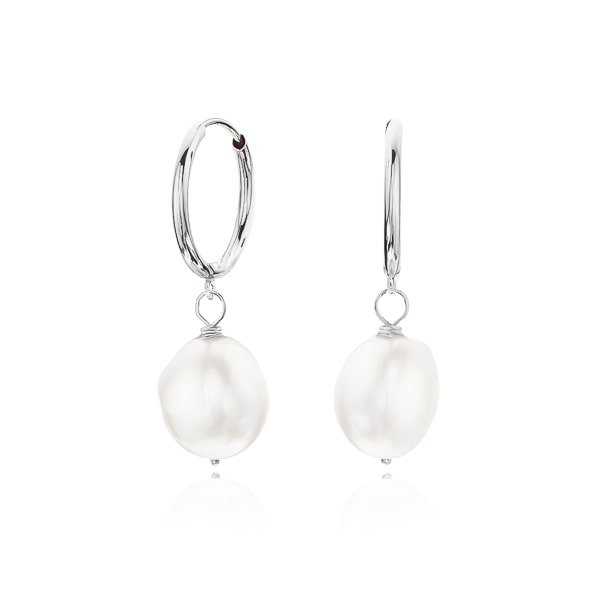 Classy Women Silver Pearl Drop Hoop Earrings-DaoMao