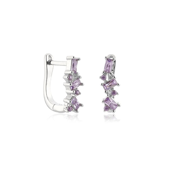 Classy Women Silver Purple Crystal U Hoop Earrings-DaoMao