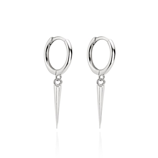 Classy Women Silver Single Spike Hoop Earrings-DaoMao