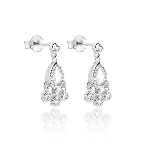 Classy Women Silver Teardrop Crystal Mini Chandelier Earrings-DaoMao