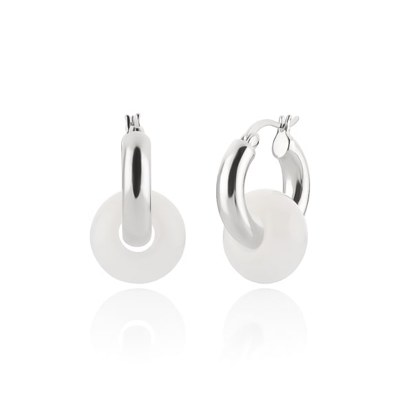 Classy Women Silver White Jade Hoop Earrings-DaoMao