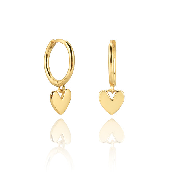 Classy Women Simple Gold Heart Huggie Hoop Drop Earrings-DaoMao