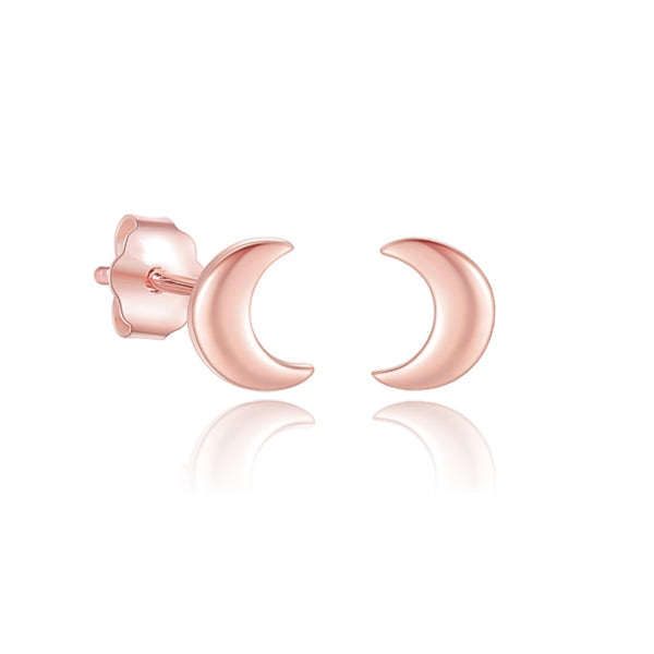 Classy Women Small Rose Gold Moon Stud Earrings-DaoMao