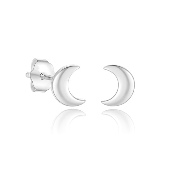 Classy Women Small Silver Moon Stud Earrings-DaoMao