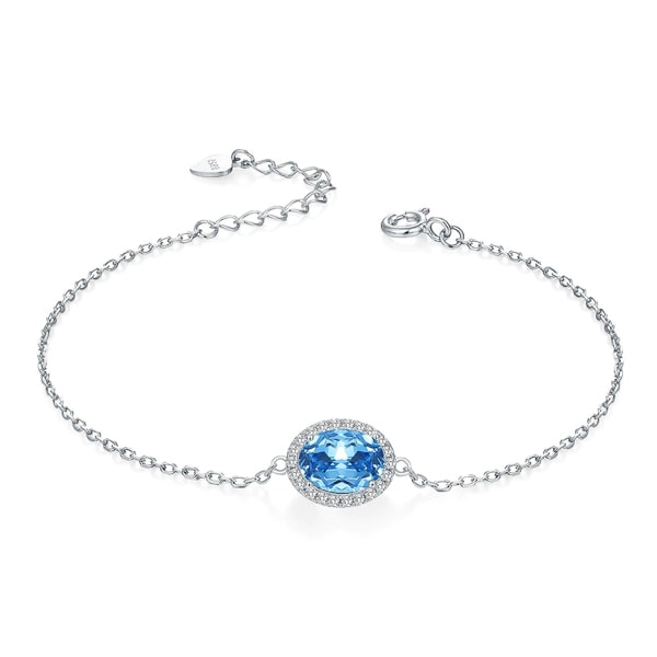 Classy Women Sterling Silver Blue Oval Cut Topaz Bracelet-DaoMao