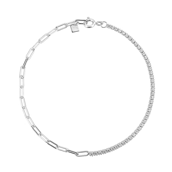 Classy Women Sterling Silver Crystal Cable Chain Bracelet-DaoMao