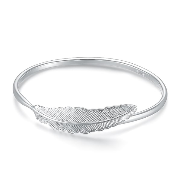 Classy Women Sterling Silver Feather Cuff Bracelet-DaoMao