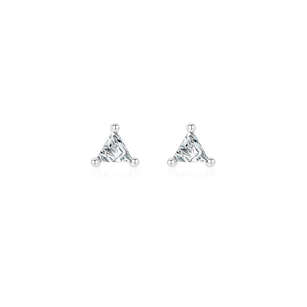 Classy Women Silver Triangle CZ Mini Stud Earrings-DaoMao