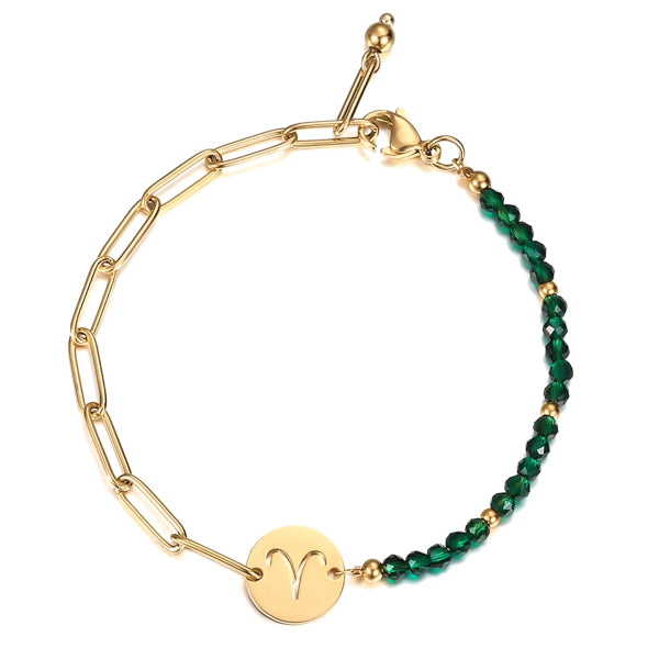 Classy Women Gold & Green Zodiac Sign Bracelet-DaoMao