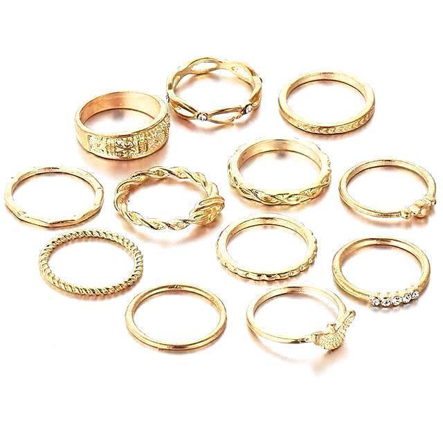 Classy Women Gold Ring Set (12 pieces)-DaoMao