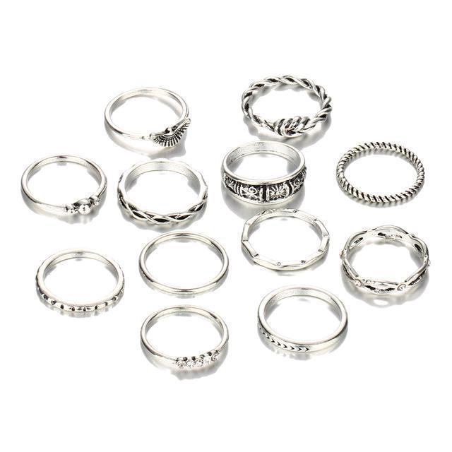 Classy Women Silver Ring Set (12 pieces)-DaoMao