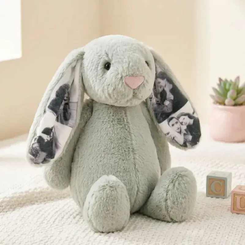 Custom Photo Bunny Plush Personalized Hidden Ear Picture Gift for Couples Anniversary Mother's Day Gifts- mikcustom.com