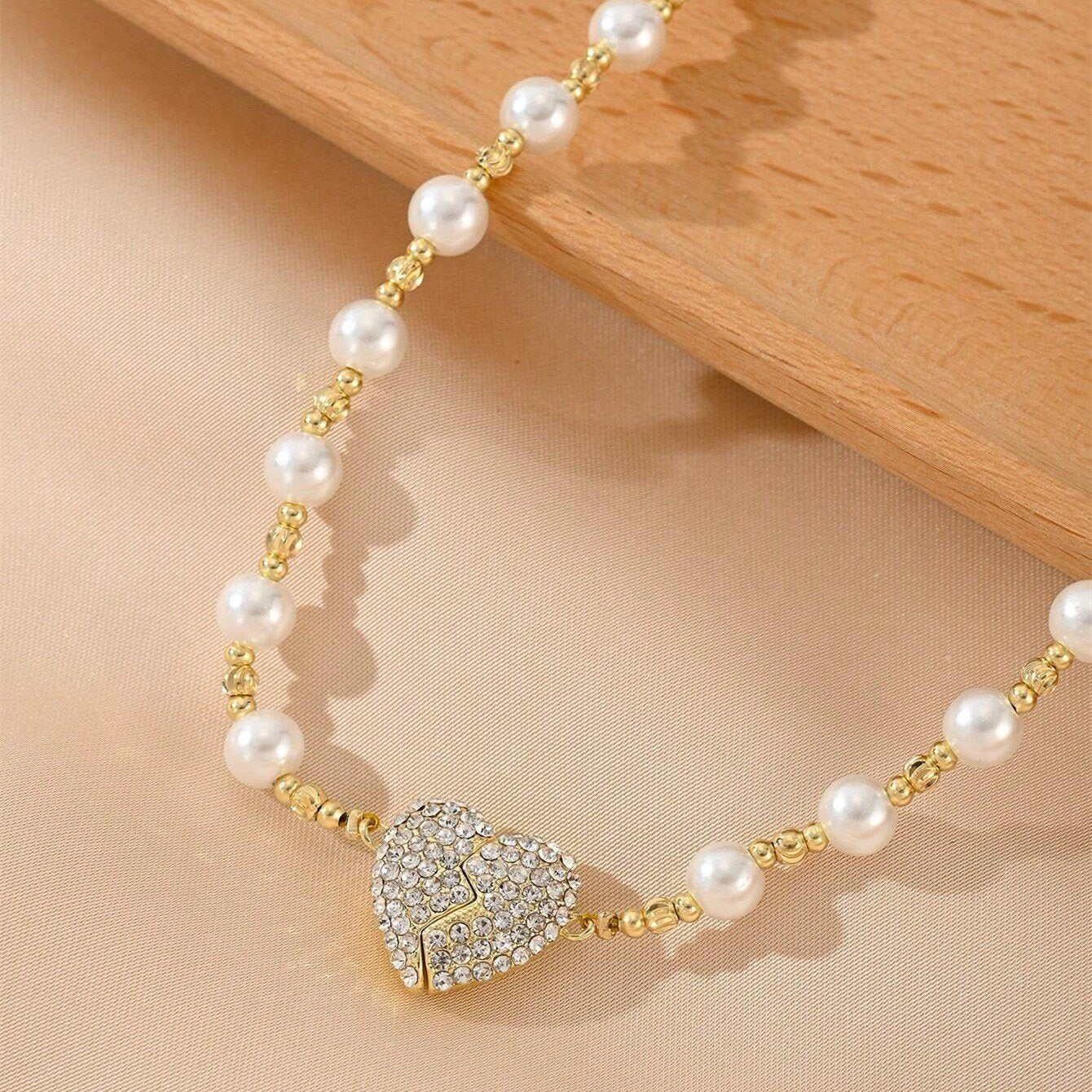 💖The Perfect Gift For Love And Elegance - Magnetic Heart Pearl Necklace 💖- mikcustom.com