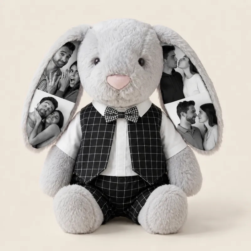 Custom Photo 40cm Wedding Bunny Plush – Personalized Bride & Groom Bunny Stuffed Animal, Anniversary Wedding Gift for Couples- mikcustom.com