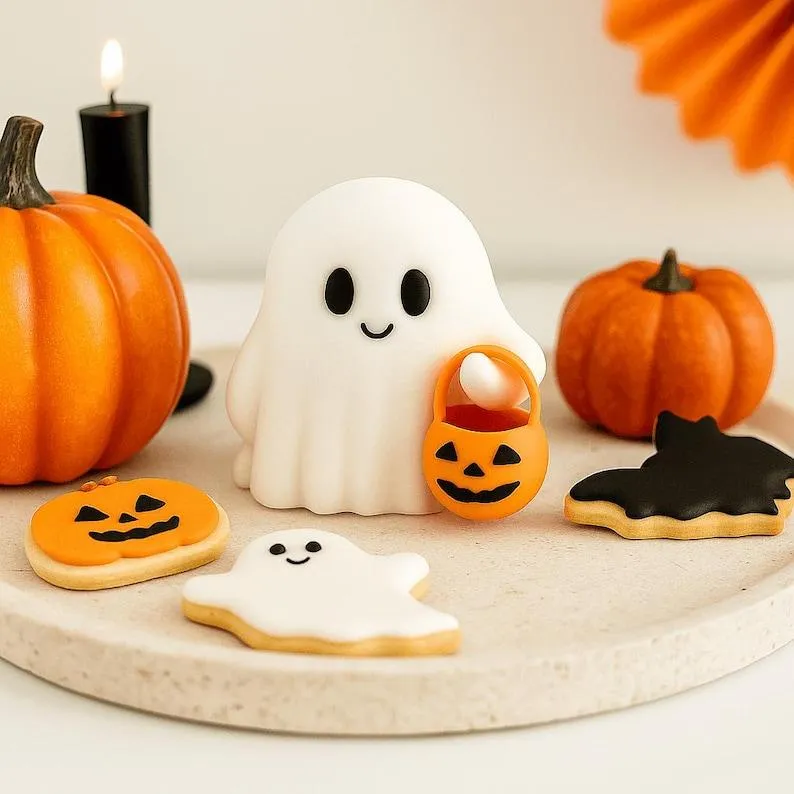 Cute Halloween Ghost – Mini Figurine for Desk, Spooky Tabletop Decoration, Trick-or-Treat Accent, Unique Fall Home Gift- mikcustom.com