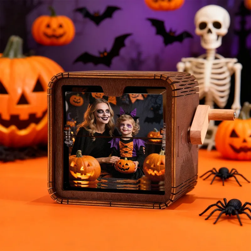 Custom 16 Halloween Photos Music Flipbook Frame Animation Machine Mechanical Hand-cranked Photo Album with Light Unique Halloween Gifts- mikcustom.com