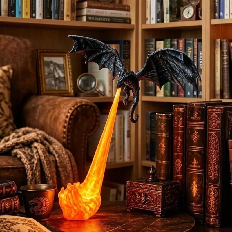 Dragon Flame Book Nook – Glowing Fantasy Bookshelf Decor