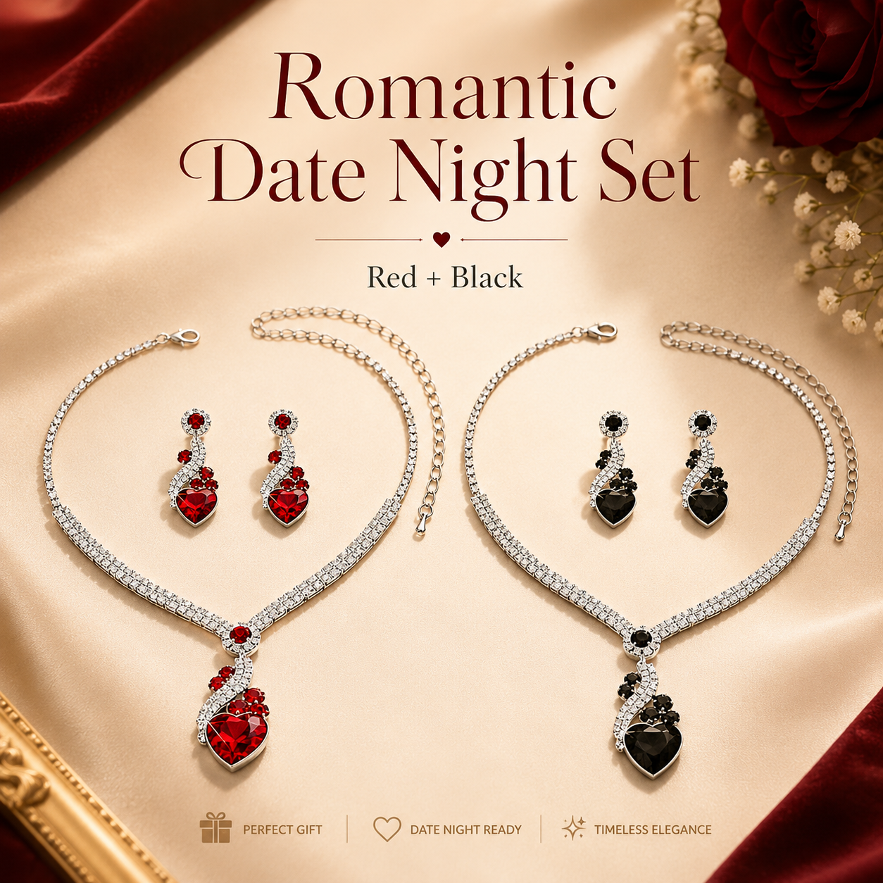 Bridal Rhinestone Heart Necklace and Earrings Set – Elegant Wedding Jewelry