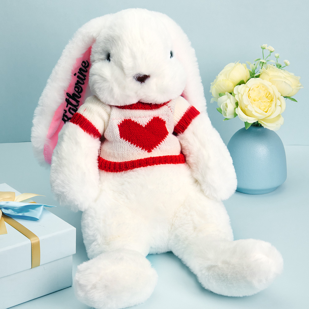 Personalized Sweater Bunny Plush Toys Custom Rabbit with Embroidered Name Gift for Children- mikcustom.com