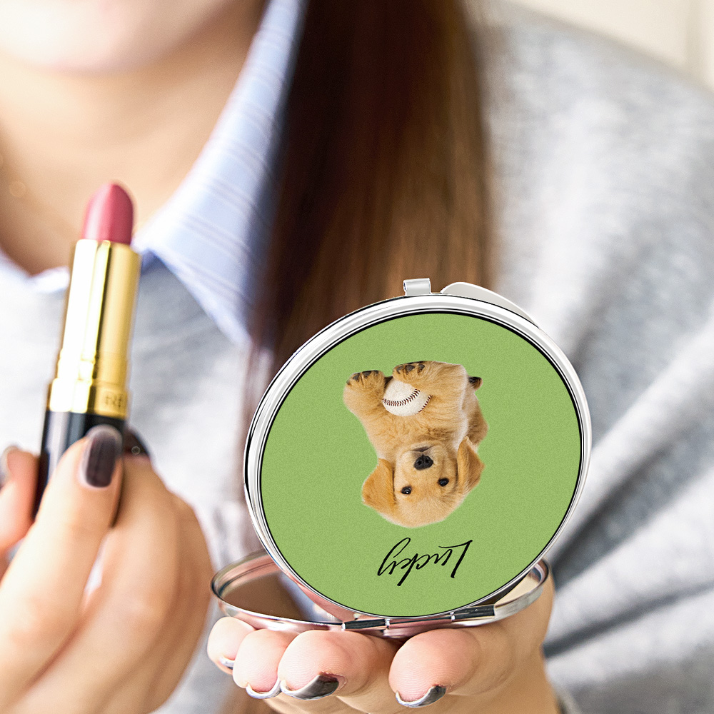 Personalized Pet Portrait Compact Portable Mirror Travel Birthday Gift for Pet Lover- mikcustom.com