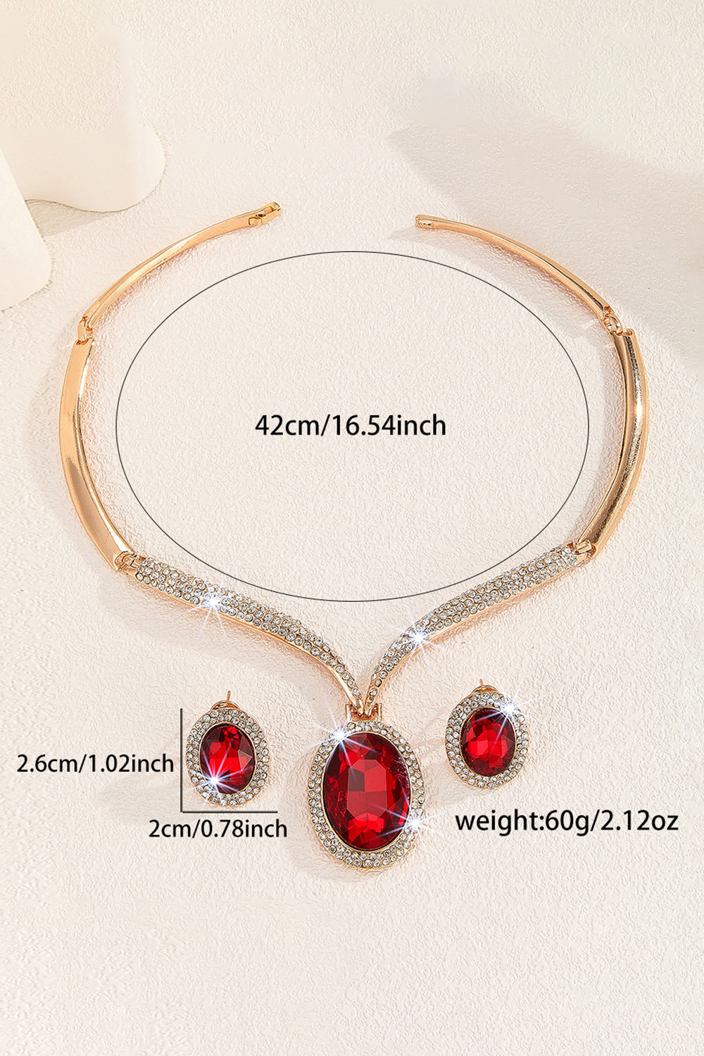 Fashion Alloy Rhinestone Geometric Necklace Earrings Jewelry Set