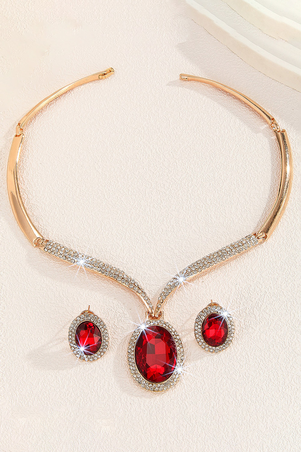 Fashion Alloy Rhinestone Geometric Necklace Earrings Jewelry Set
