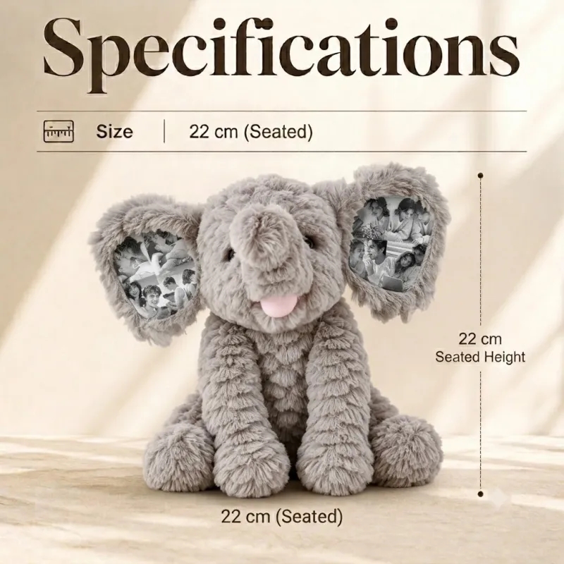 Custom Photo Elephant Plush – Personalized Ear Picture Elephant Gift for Couples Anniversary Gifts- mikcustom.com