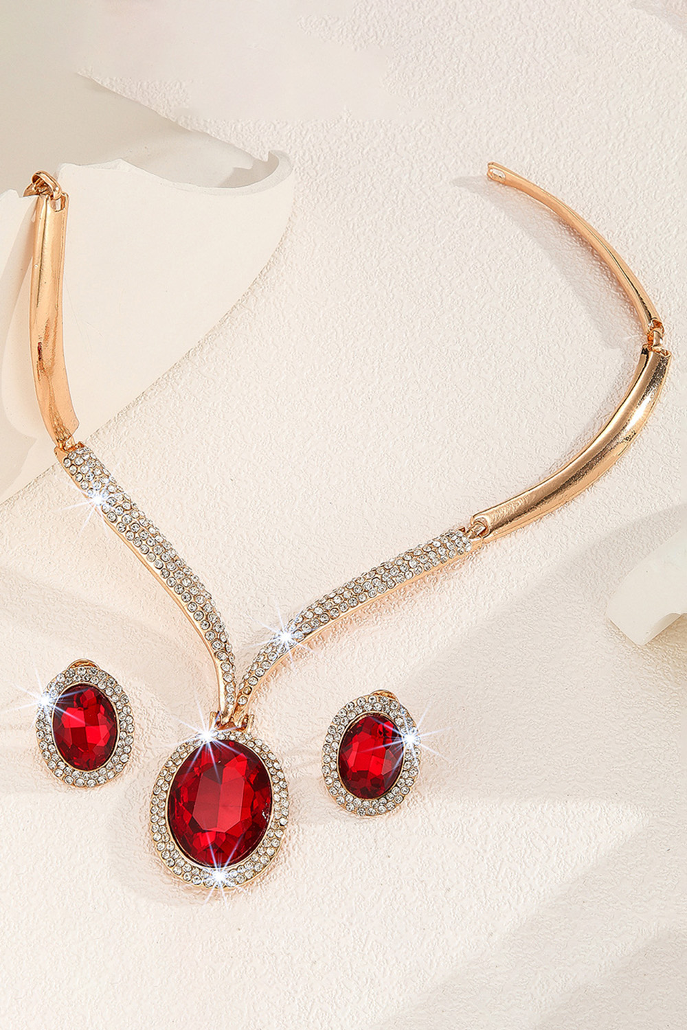 Fashion Alloy Rhinestone Geometric Necklace Earrings Jewelry Set