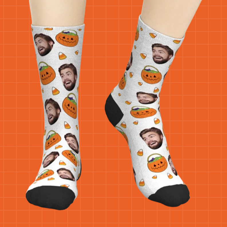 Custom Face Socks Halloween Candy Corn and Pumpkins Socks Gifts- mikcustom.com