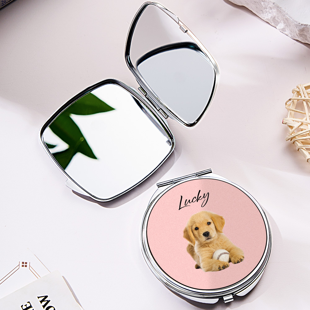 Personalized Pet Portrait Compact Portable Mirror Travel Birthday Gift for Pet Lover- mikcustom.com