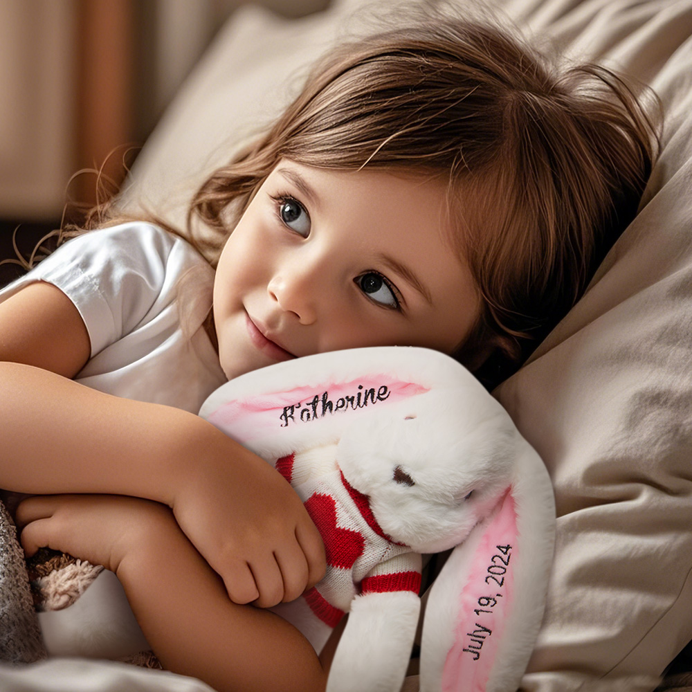 Personalized Sweater Bunny Plush Toys Custom Rabbit with Embroidered Name Gift for Children- mikcustom.com