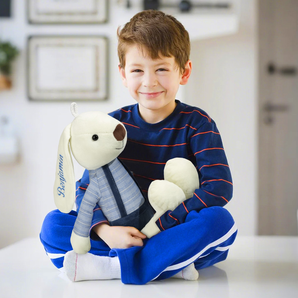 Personalized Bunny Plush Toys Custom Rabbit with Embroidered Name Gift for Children- mikcustom.com