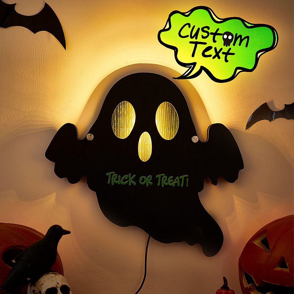 Personalized Trick or Treat Ghost Light with Text Halloween Night Light Gift for Family or Friend- mikcustom.com
