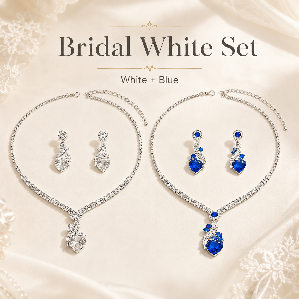 Bridal Rhinestone Heart Necklace and Earrings Set – Elegant Wedding Jewelry