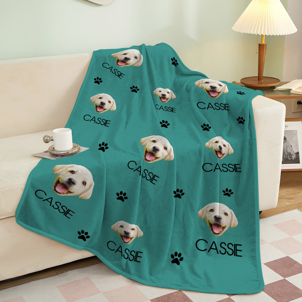 Personalized Dog Face Blanket – Custom Pet Photo & Name Throw