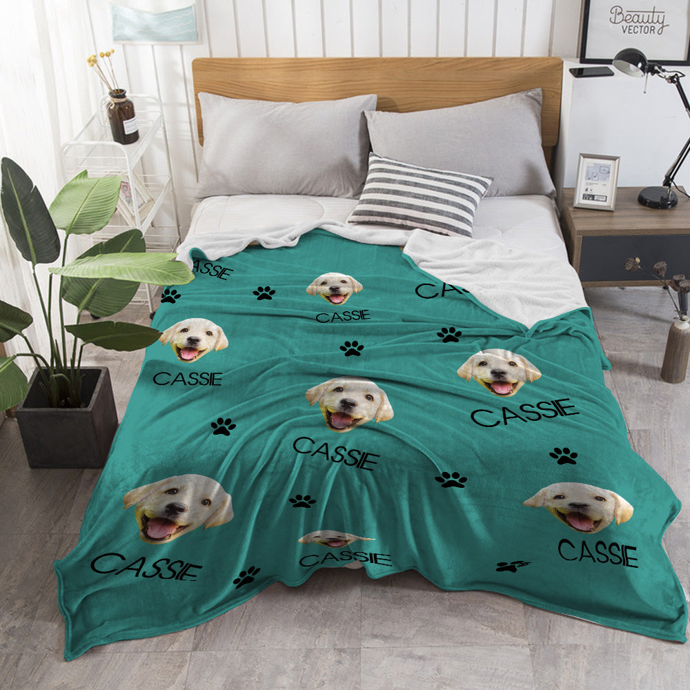 Personalized Dog Face Blanket – Custom Pet Photo & Name Throw