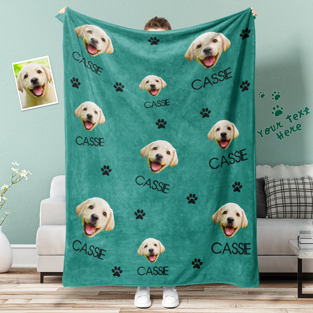 Personalized Dog Face Blanket – Custom Pet Photo & Name Throw
