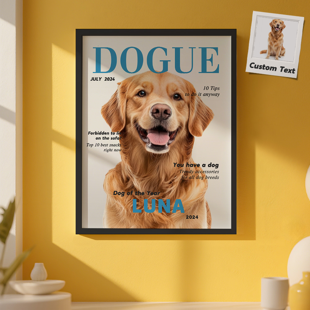 Custom Pet Photo and Names Wooden Frame Custom Canine Magazine Poster Personalized Photo Gift for Pet Lovers- mikcustom.com
