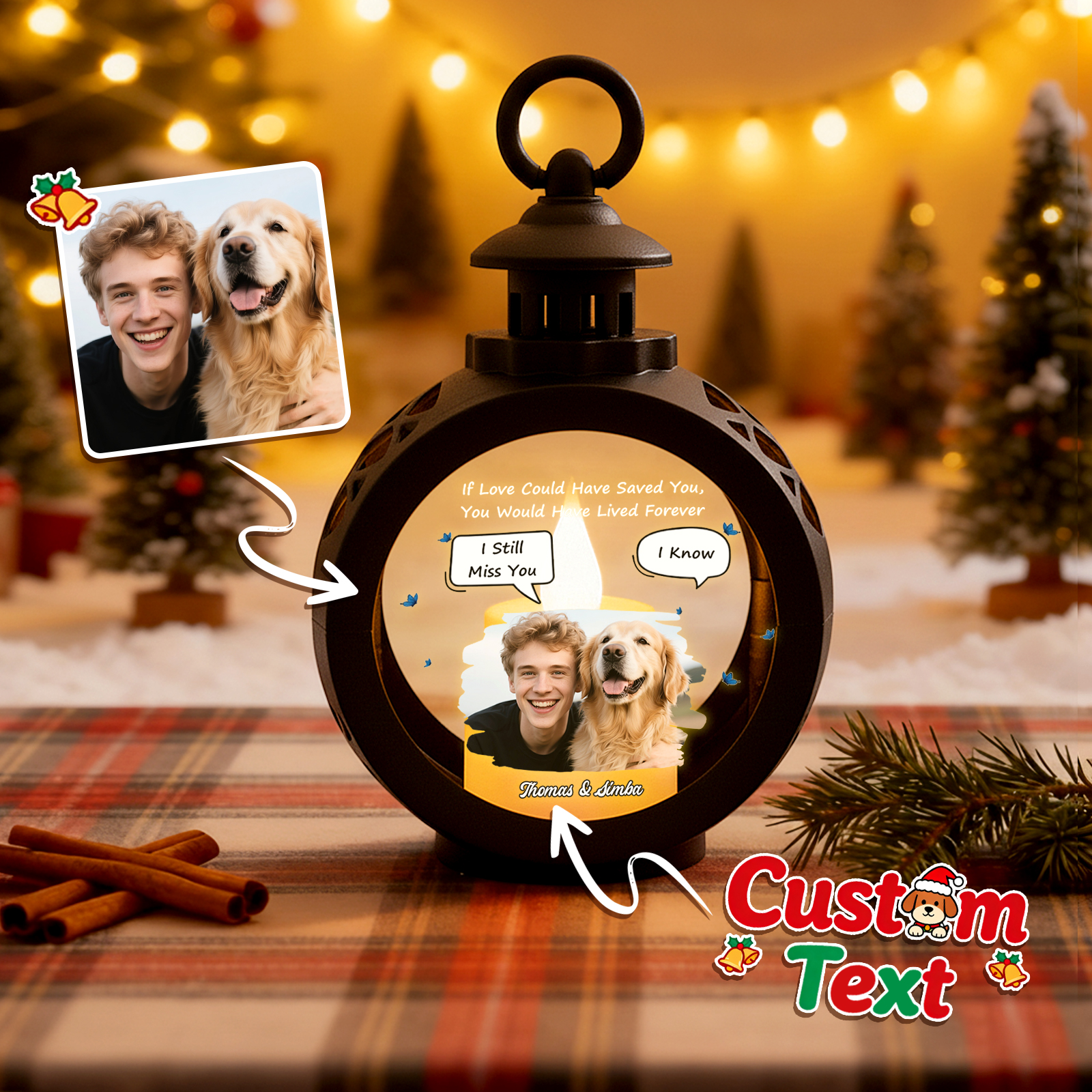 Custom Pet Photo Christmas Tree Ornament – Personalized Text Christmas Gift for Pet Lovers- mikcustom.com