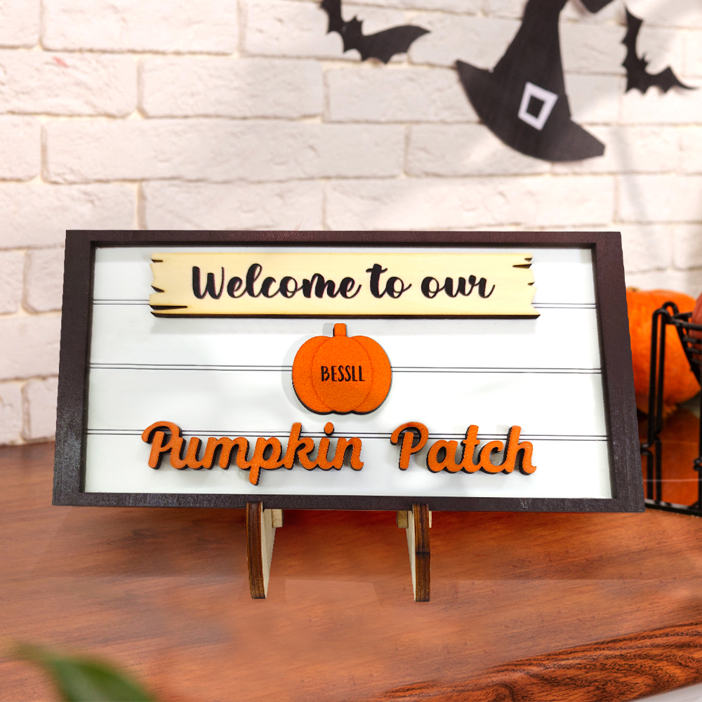 Custom Name Pumpkin Wooden Display Welcome to Our Pumpkin Patch Personalized Halloween Gift- mikcustom.com