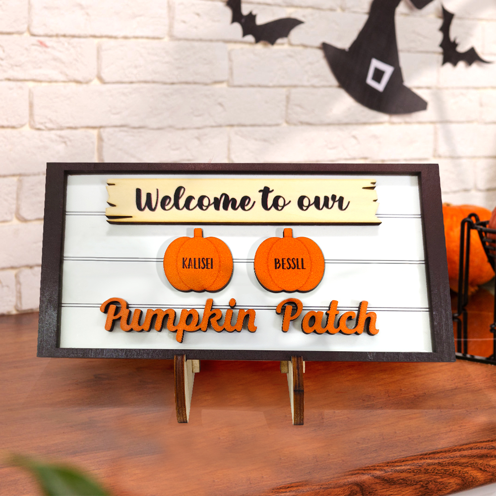 Custom Name Pumpkin Wooden Display Welcome to Our Pumpkin Patch Personalized Halloween Gift- mikcustom.com