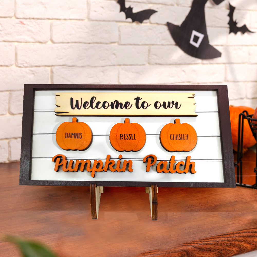 Custom Name Pumpkin Wooden Display Welcome to Our Pumpkin Patch Personalized Halloween Gift- mikcustom.com
