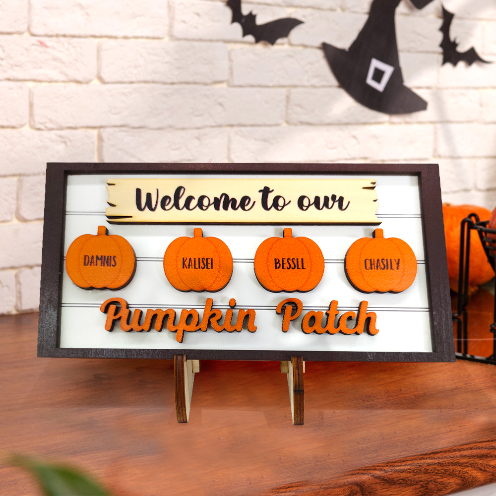 Custom Name Pumpkin Wooden Display Welcome to Our Pumpkin Patch Personalized Halloween Gift- mikcustom.com