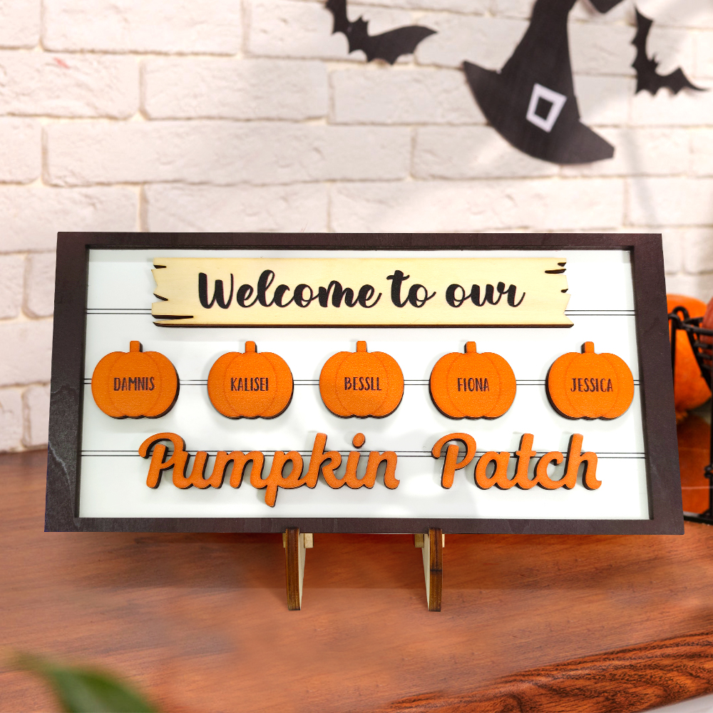 Custom Name Pumpkin Wooden Display Welcome to Our Pumpkin Patch Personalized Halloween Gift- mikcustom.com