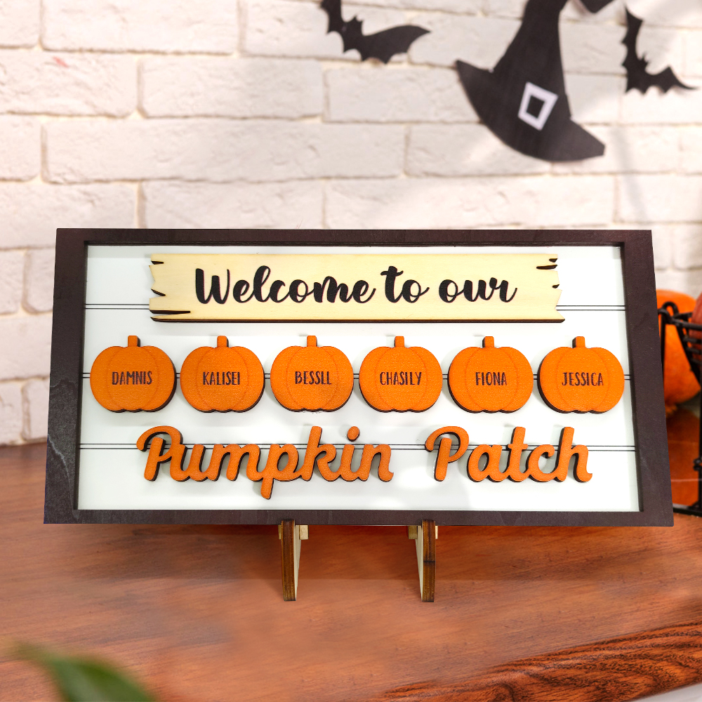 Custom Name Pumpkin Wooden Display Welcome to Our Pumpkin Patch Personalized Halloween Gift- mikcustom.com